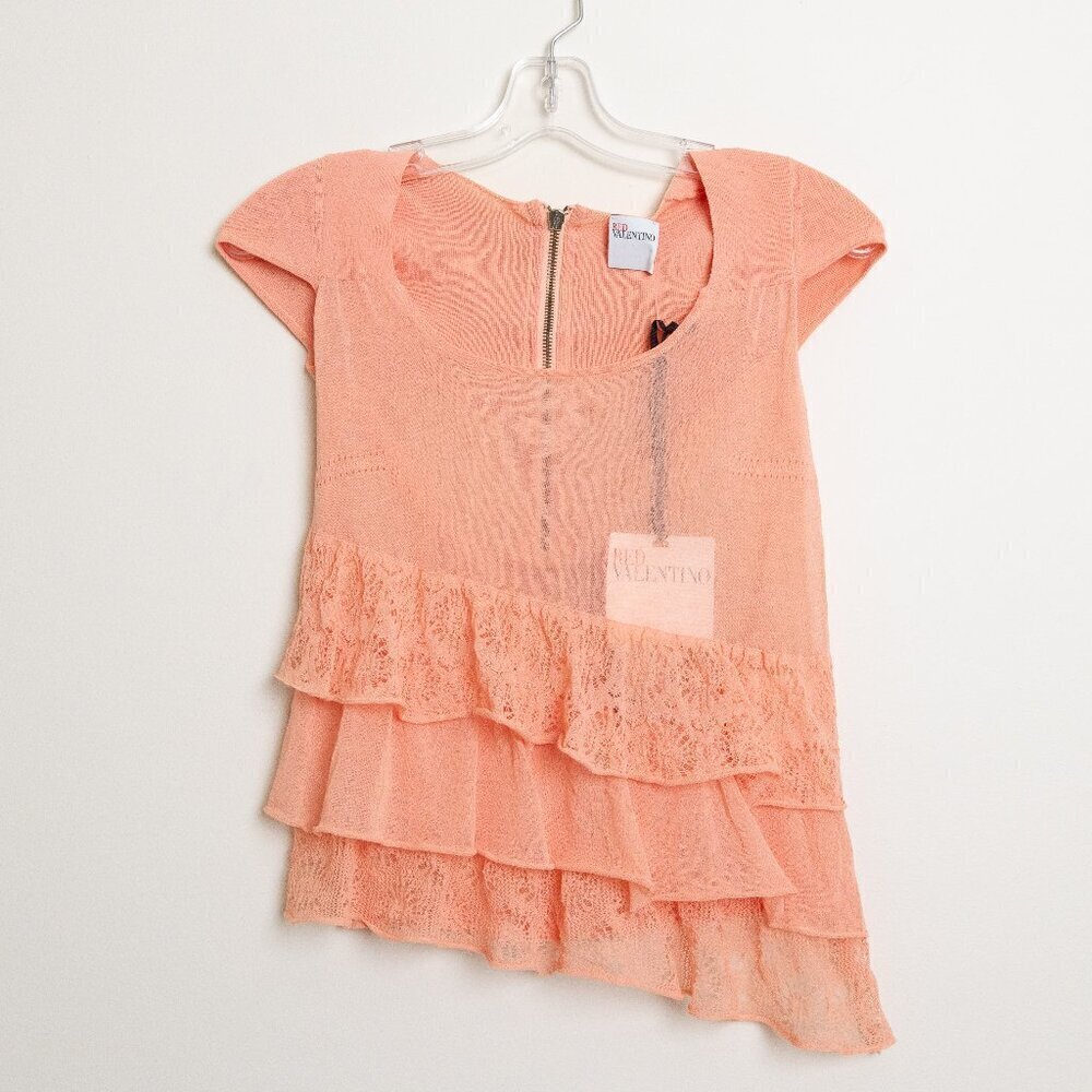 Red Valentino Top Ruffle Lace Asymmetrical Knit Pullover Made in Italy - Picture 2 of 16